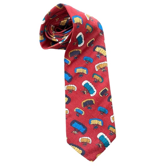 Vintage Peterborough Row Men’s Red Parachute Print Silk Tie - Picture 1 of 5